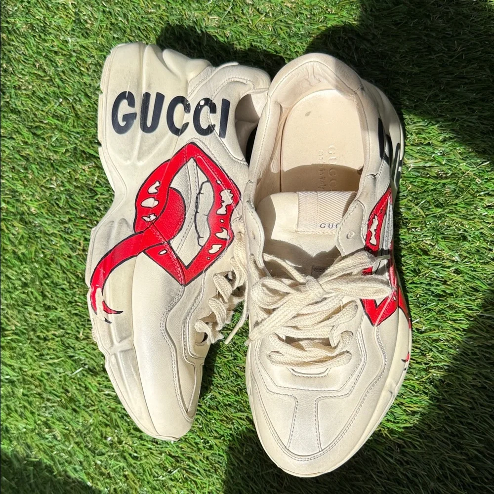 Gucci Rython Sneakers with Red Lip and Black Logo